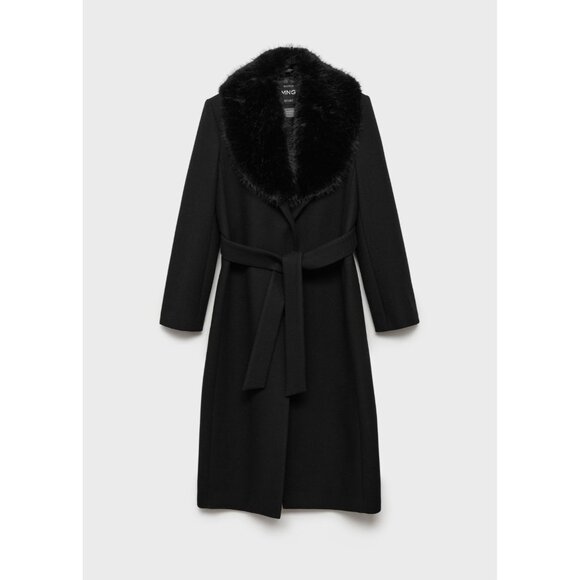 NEW MANGO Manteco wool coat detachable fur collar BLACK SIZE XXS /100%AUTHENTIC - Picture 1 of 13